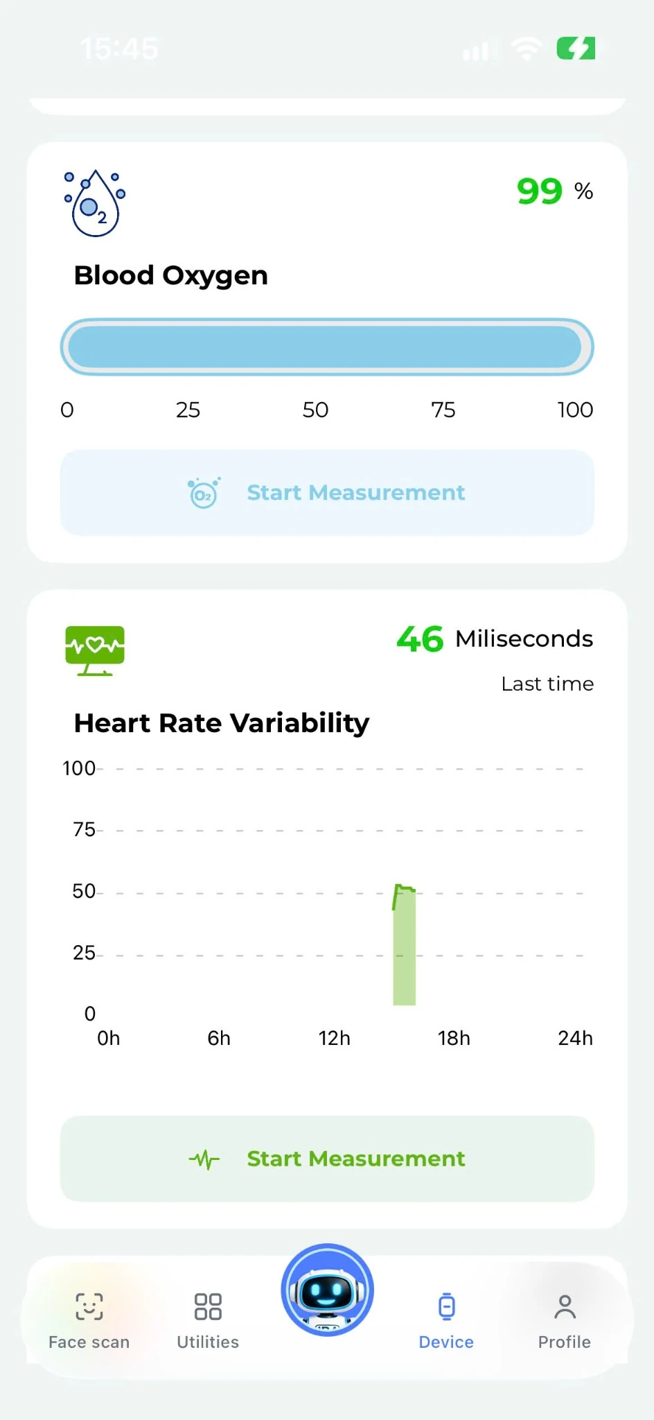 JBA AICare app HRV screen