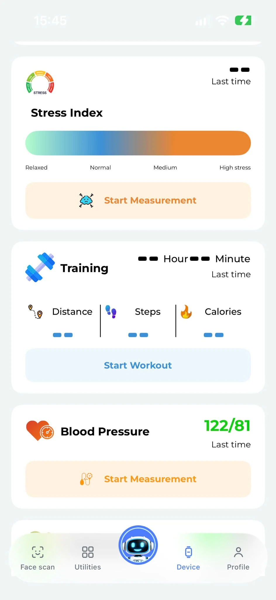 JBA AICare app stress and training screen